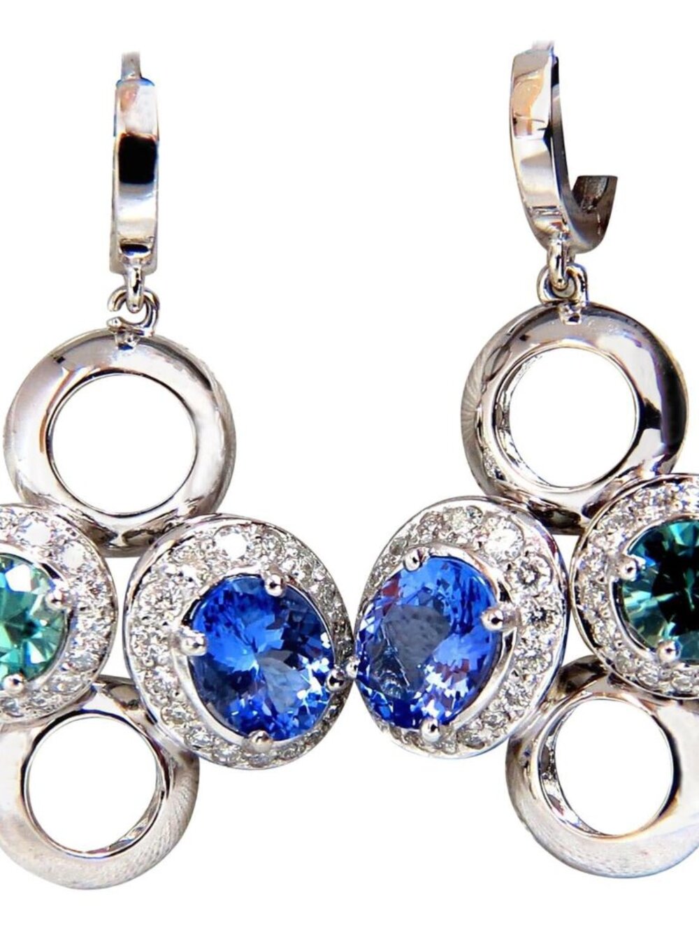 7.07CT NATURAL TANZANITES ZIRCON DIAMONDS CIRCLE DANGLE EARRINGS 14KT*